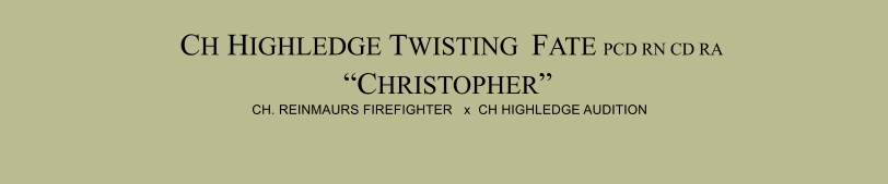 CH HIGHLEDGE TWISTING  FATE PCD RN CD RA CHRISTOPHER  CH. REINMAURS FIREFIGHTER   x  CH HIGHLEDGE AUDITION