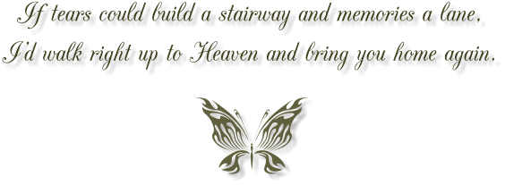 If tears could build a stairway and memories a lane,  I’d walk right up to Heaven and bring you home again.